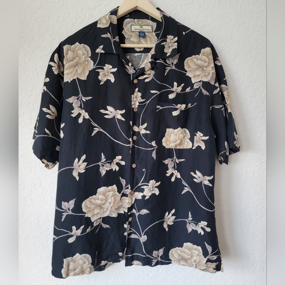 Tommy Bahama Black Floral Silk Shirt Size XL